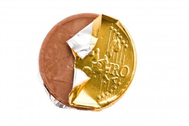 the euro currency . chocolate coin